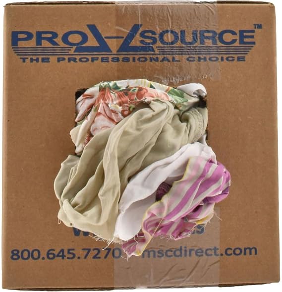PRO SOURCE Reclaimed Poly/Cotton T-Shirt Rags - Assorted Colors, Poly/Cotton, Low Lint, 5 Lbs. at 4 to 6 per Pound, Box