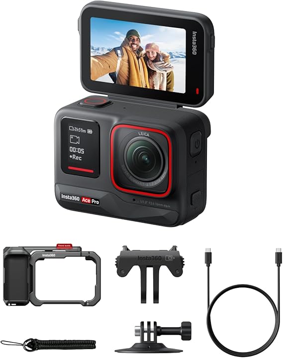 Insta360 Ace Pro Xplorer Bundle Slate Grey - Waterproof Action Camera Co-engineered with Leica, Flagship 1/1.3" Sensor and AI Noise Reduction for Unbeatable Image Quality, 4K120fps, 2.4" Flip Screen