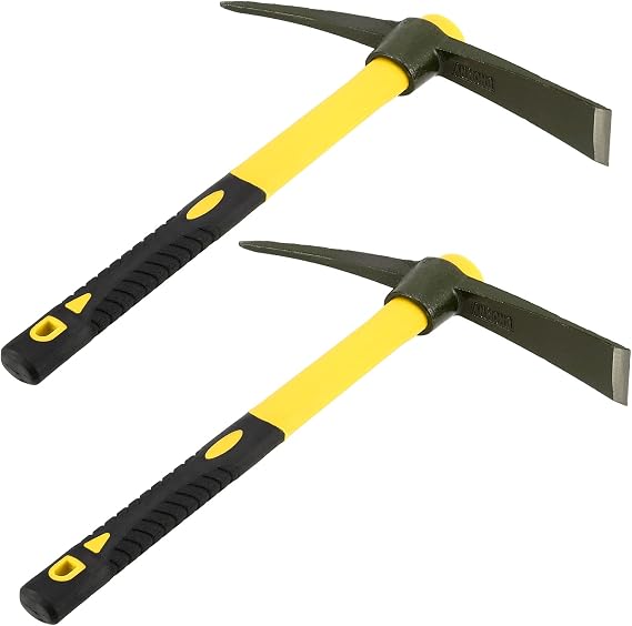 MUKCHAP 2 PCS 15 Inch Pick Mattock Hoe, Mattock Hoe with Yellow Fiberglass Handle for Garden, Cultivating and Prospecting