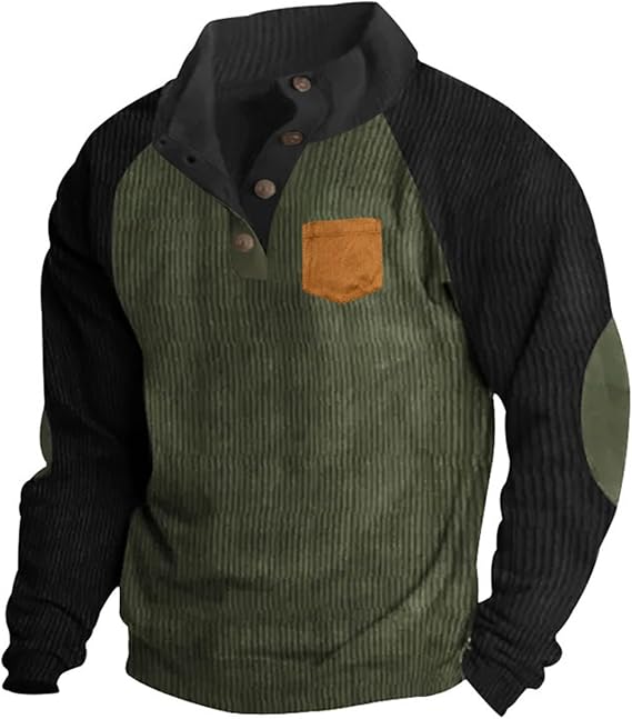 Golf Shirts for Men Long Sleeve Corduroy Pullover Tops Causal Stylish Color Block Button Up Athletic Sweatshirts