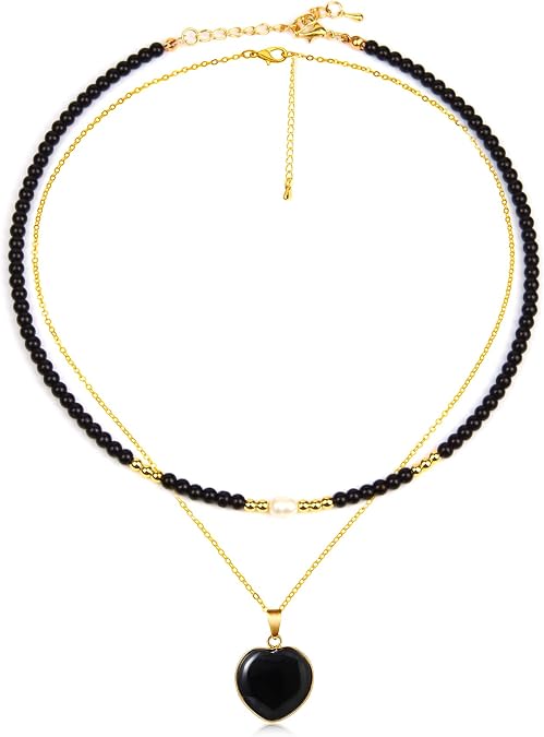 2Pcs Healing Crystal Necklace for Women, Handmade Beaded Necklace Heart Pendant Necklace Spiritual Jewelry Gifts for Women