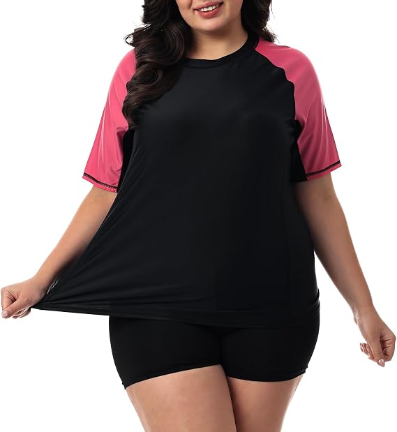 HODOSPORTS Women's Plus Size Rash Guard UPF 50+ Swim Shirt Sun Protection Swimsuit Top Short Sleeve 1X-6X