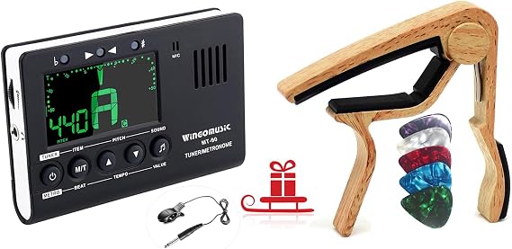 WINGO Digital Metronome, Tuner - 3 in1 Device and Guitar Capo Affordable Bundle for Acoustic and Electric Guitar, Bass, Ukulele.