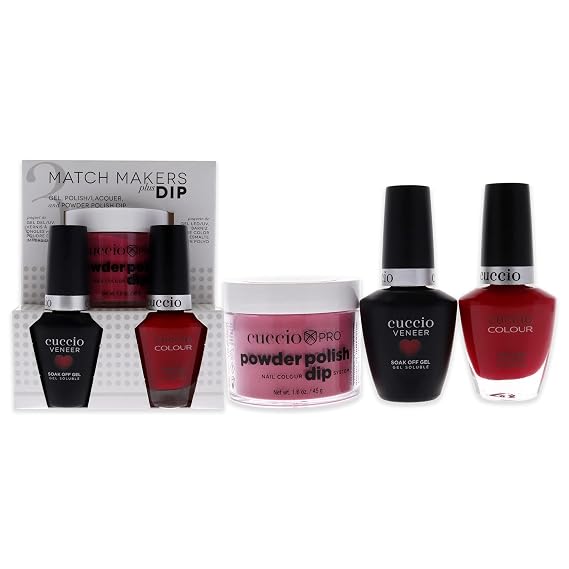 Cuccio Colour Matchmakers Plus Nail Dip - Matching Mani-Pedi With Flawless Coordination - A Color Lacquer And Color Veneer Gel Polish In The Same Color - Costa Rican Sunset - Large - 3 Pc Kit