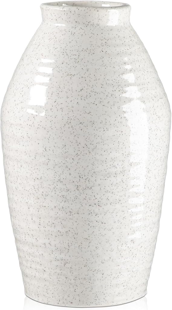 White Ceramic Vases for Flowers 10.6" Tall Ceramic Vase Ellipse Speckled Vase Large Flower Vases for Living Room Desk Table Modern Bedroom Decor Boho Home Farmhouse Decor