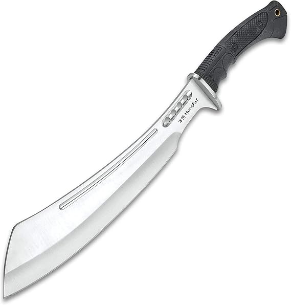HONSHU Boshin Parang with Leather Belt Sheath - 7Cr13 Stainless Steel Blade, Weight-Reducing Thru-Holes, Molded and Textured TPR Handle, Lanyard Hole, Go-To Battle Ready Tactical Tool - Length 19 1/2