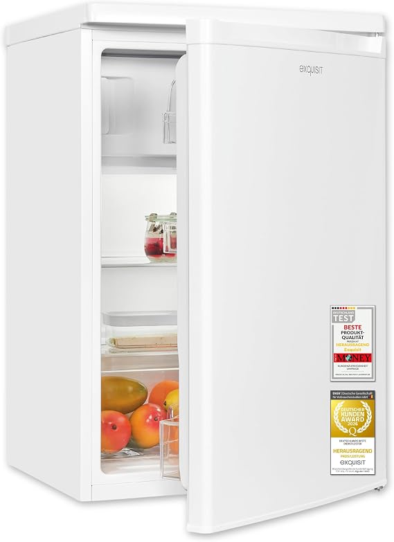 Exquisit Fridge with Freezer 109 L Net Capacity Energy Class E 40 dB(A) Compact Design 4-Star Freezer LED Lighting Manual Defrosting KS516-4-E-040E White [Energy Class E]
