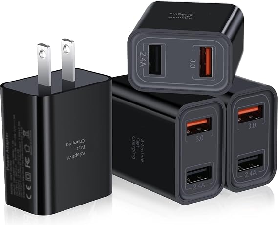 30W Dual Port USB-A Wall Charger, Fast Phone Charger Block Charging Box | 4 Pack 2-Port USB Power Adapter,Quick Charge 3.0 Charging Block Cube for iPhone 17 16 15 14 13 12 Pro Max,Galaxy S26 S25