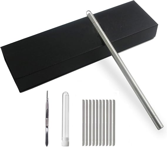 Hair Tattoo Razor Pen, Stainless Steel Hairstyle Design Trimmer, with Tweezers and 10 Pieces Blades, for Eyebrow Mustache Hair Styling Art