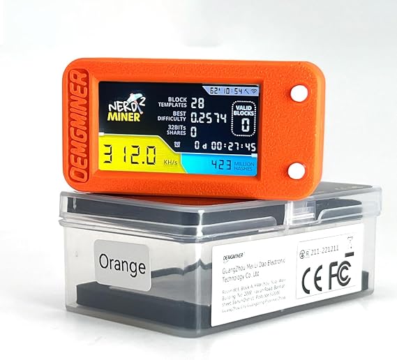 NerdMiner V2 Pro 300KH/s T-Display S3 Bitcoin Solo Lottery Miner - Low Power Consumption, WiFi, USB-C - 3.125 BTC Winning Potential Ideal for Home Mining (orange)