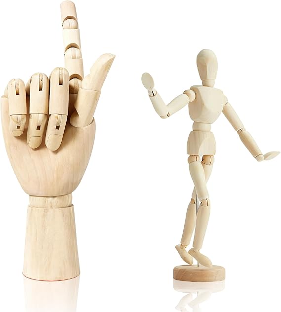 2-Pack 10" Drawing Hand Model,8" Artist Wooden Mannequin Figure Human