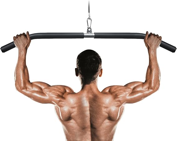 Fitness LAT Pulldown Bar - Gym Cable Machine Attachment, Curl & Tricep Press Down Bar for Back Arm Muscle Building & Strength Workout