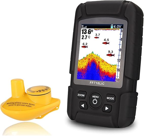 Fish Finders Depth Finders Wireless Portable Fish Finder 45M/147Feet Sonar Depth Waterproof Fishfinder Ocean River Lake for Boat Kayak Sea Fishing Color: FF718LiC-W