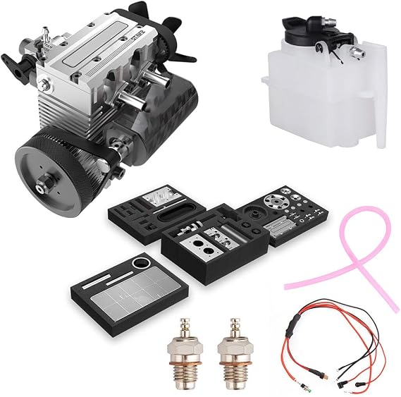 SEMTO Engine ST-NF2 Model Kit, Mini Inline Double-Cylinder Four-Stroke Air-Cooled IC Engine Model with Ignition Power Module,F-Type Electric Plug,Fuel Tank & Oil Pipe