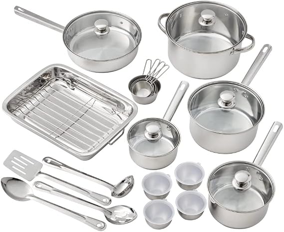 JSEIAJB Steel 24 Piece Set, Kitchen Set, Cookware Set, Pots and Pans Set, Mainstays Brand cooking pots set cooking pots set
