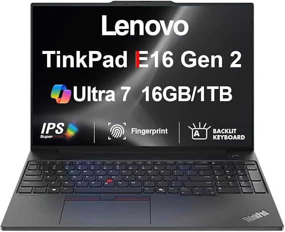 Lenovo Thinkpad E16 Gen 2 Ultra 7 AI Business Laptop 16" IPS FHD Display | Intel Core Ultra 7-155U (Beats Ryzen 7 7735HS), 16GB DDR5, 1TB SSD, Backlit KB, Fingerprint, Thunderbolt 4, WiFi 6, Win11P)
