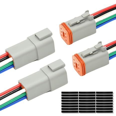 2 Set 6 Pin DT Deustch Waterproof Automotive Electrical Butt Connector with 16AWG -40C-105C 600V Wires and Heat Shrink Tubes Connectors Kit for Car Truck Boat (E 6Pin Wiring 2Pair)