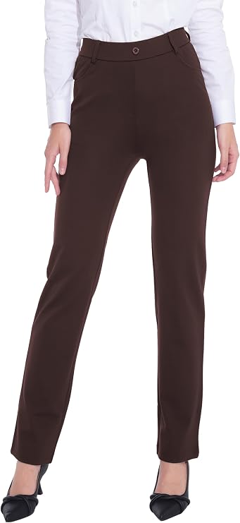 ZTN Womens Dress Pants for Pockets Black Work Casual Slacks | Women's Stretchy Dress Pants 28"/30" Pull-on Trousers Straight Leg Slacks 4 Pockets Plus Size for Work Business Casual