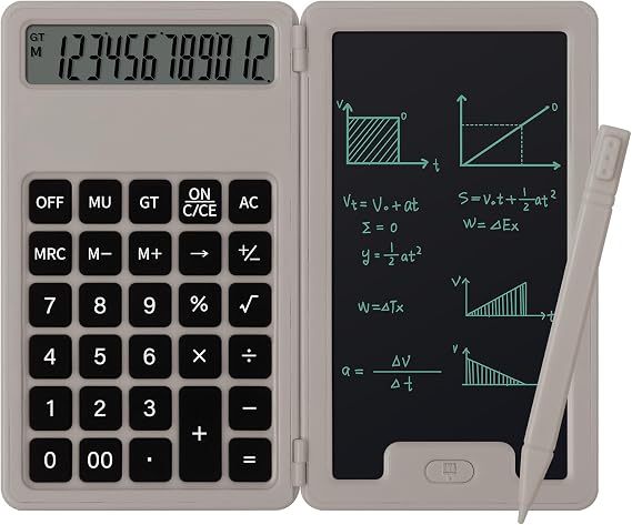 Desk Portable Basic Calculator with Notepad and Stylus with 12 Digits Large Display Multifunction for Office, School, Home, Basic Financial Khaki | 基本的な電卓、より軽量でポータブル、12桁の大型ディスプレイ多機能オフィス、自宅、金融用カーキ