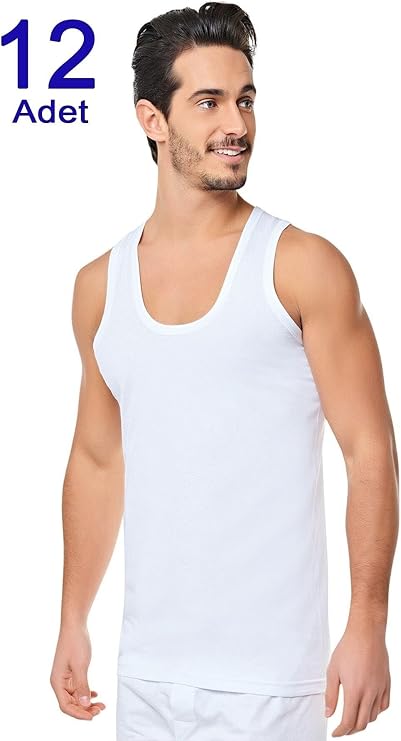 Seher Yıldız Erkek Penye Atlet, 12 Adet, Beyaz, 2XL Beden
