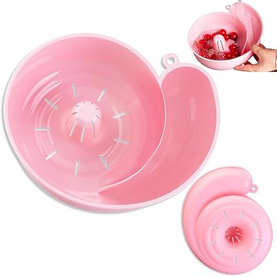 Snail-Shaped Drain Basket Automatic Vegetable and Fruit Washer, Rotating Washing Bowl with Strainer, Berry Washer Spinner Basket, Portable Fruit Cleaning Drain Tool for Home Kitchen Pink