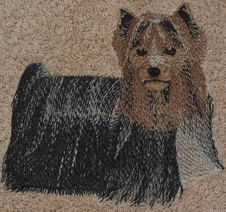 Bath Towel Set with Embroidered Yorkshire Terrier Dog - White