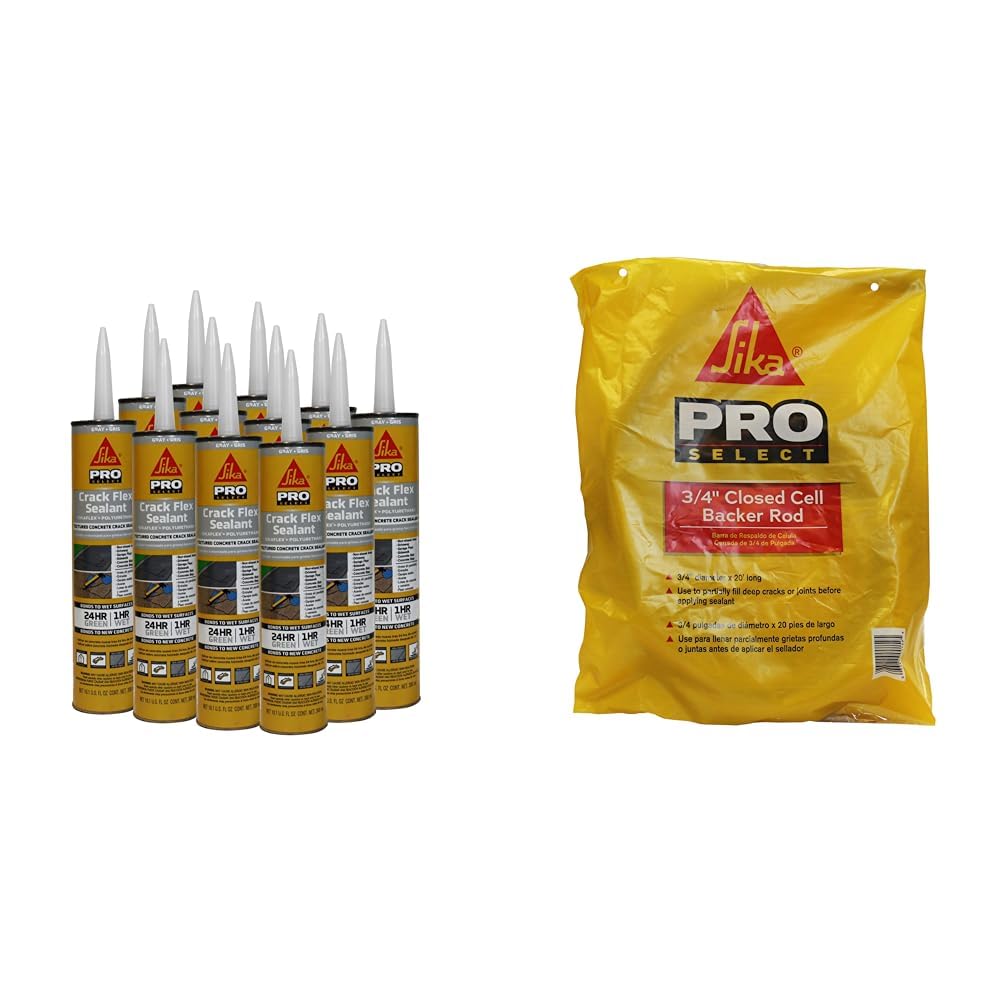 Sika 12-Pack Gray Self-Leveling Polyurethane Concrete Crack Sealant Bundle with 20 ft Polyethylene Foam Backer Rod