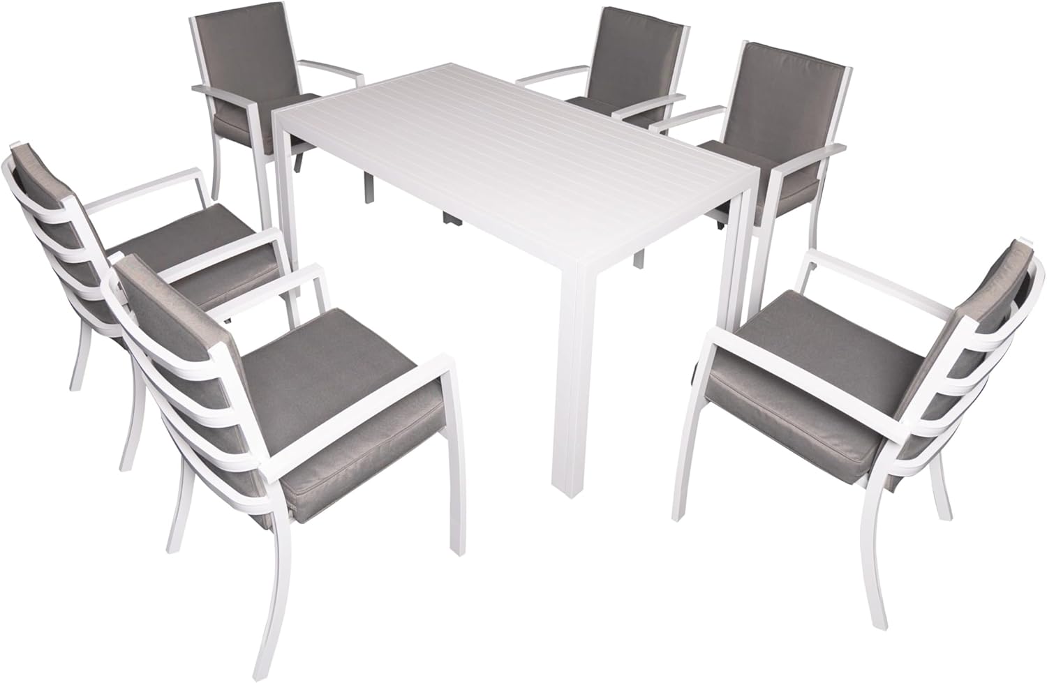 7 Piece Patio Dining Set, Aluminum Outdoor Dining Set with 6 Stackable Chair Padded Removable Thicker Cushion, 57-inch Rectangle Dining Table, Patio Dining Bistro Sets - 6 Armchair Chair