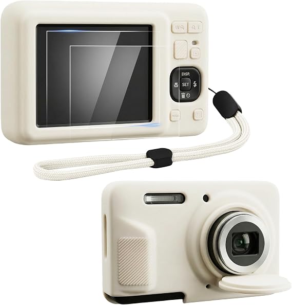 ARVOK Case for KODAK PIXPRO FZ55, Soft Silicone Protective Case | with Lens Cover, 2 Tempered Glass Screen Protectors, Dust Removal Stickers, Alcohol Wipes & Camera Wrist Strap, Fog White