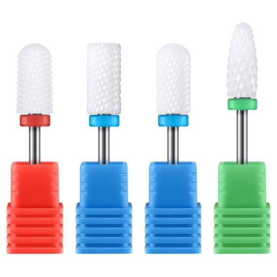 MelodySusie Ceramic Nail Drill Bits Set, 3/32'' (2.35mm) Professional Acrylic Nail File Drill Bit for Manicure Pedicure Cuticle Gel Nail Polishing 4 Pcs