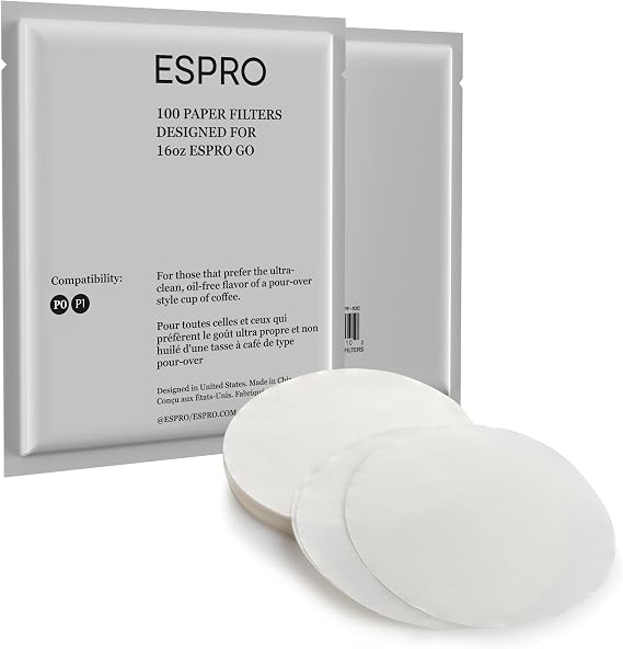 ESPRO 100 Count Coffee Paper Filters for ESPRO P1/P0,12 and 16 Ounces French Press