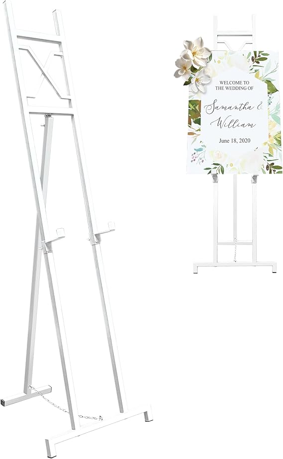 Easel Stand, 13.5" x 53.5" Adjustable Height Metal Easel Display Stand, Square Tube White