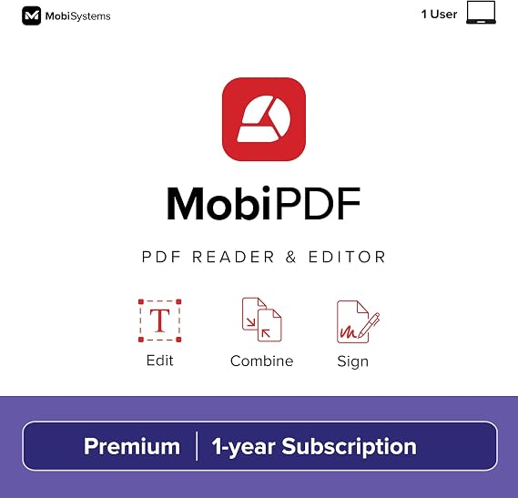 MobiPDF Premium - Professional PDF Editor | Edit, Protect, Fill & Sign PDFs | 1 Year Subscription - 1 PC | 50GB Cloud Storage