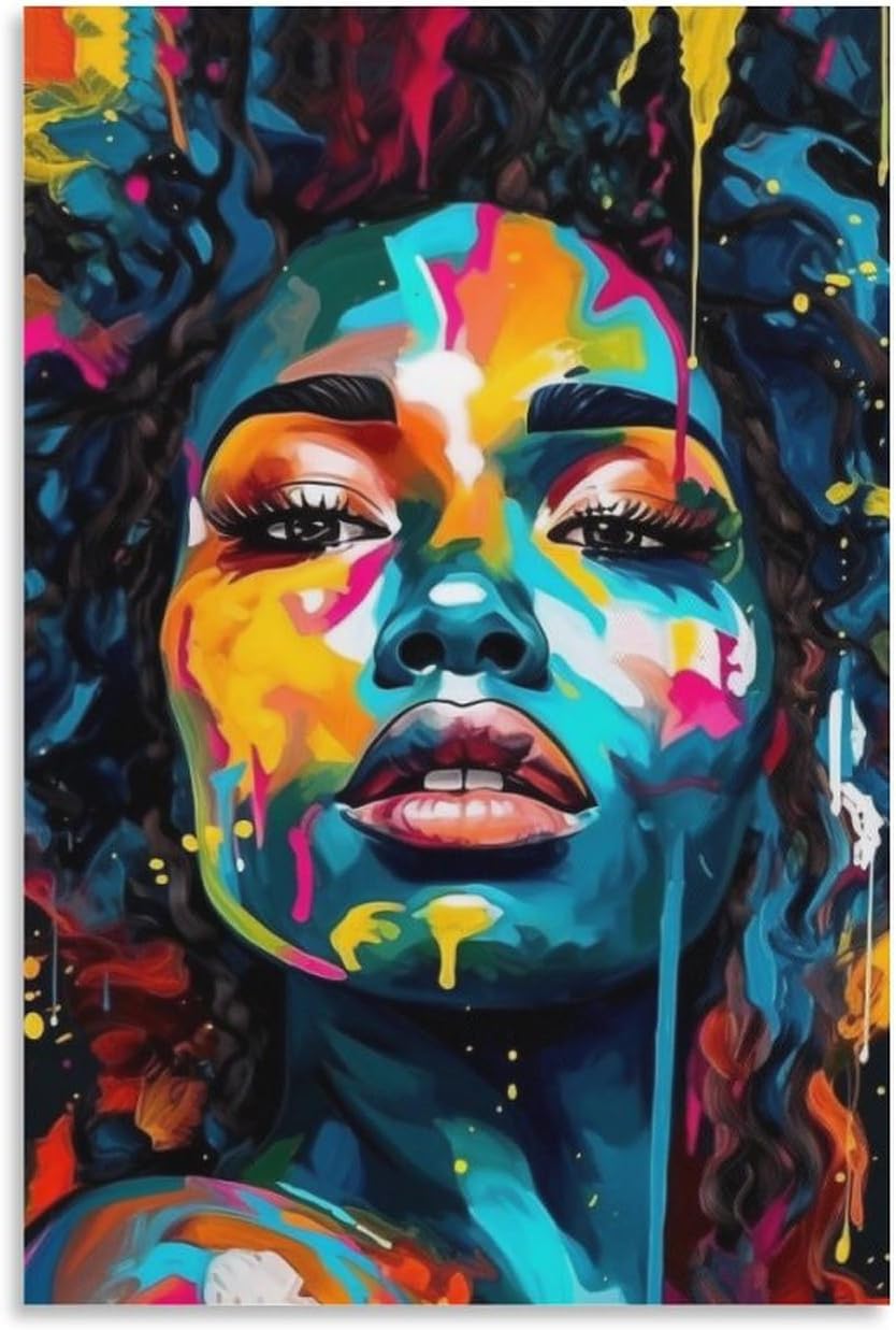 FireDeer Black Wall Art Abstract African Woman Poster Afro Girl Canvas Painting Modern Aesthetic Pictures for Living Room Decor 01-expressionistic,16x24inch-Unframe