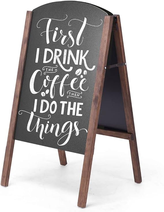 GiantexUK A Board Pavement Sign, Double Sided Wooden Chalkboard Blackboard with Adjustable Angle & Non-Slip Pads, Replaceable Advertising Display Stand for Café Pub Restaurant (45 x 41 x 78cm)