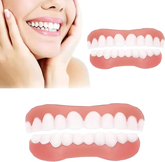 Dentures Cosmetic Veneer Temporary Prosthesis Teeth Top Bottom False Teeth Silicone Dental Prostheses False Teeth for Men Women for Protecting Regaining Smile,2pcs