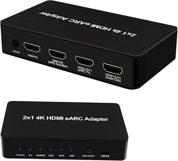 HDMI Switch with eARC Audio Extractor,4K60Hz HDMI Switch 4 in 1 with Audio Out,Supports IR Remote,18Gbps,eARC/ARC,Soundbar,HDCP 2.2,LPCM 7.1,HDR10,Dolby Digital Plus (Black 201EARC)
