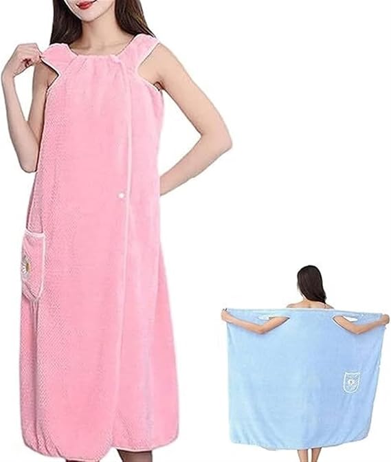 Womens Bath Skirt with Snaps Soft Fluffy Coral Fleece Bath Towel Wearable Robes for Women Beach Spa Sauna Towelling Robe Cover up Dress Gown Bathrobe