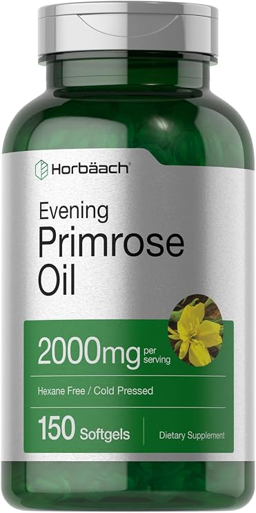 Horbaach Evening Primrose Oil Softgels | 2000 mg | 150 Pills | Cold Pressed, Hexane Free Supplement with GLA | Non-GMO, Gluten Free