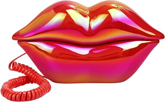 Upgraded Corded Landline Phones for Home, TelPal Funny Novelty Lip Phone Gift, Wired Mouth Telephone Real Landline Home Office Telephones Furniture Decor (Red)