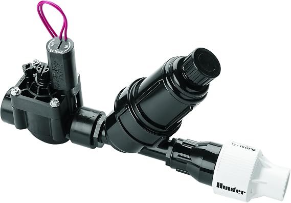Hunter PCZ10140 Drip Irrigation Kit, 1 in. Valve, Filter, 40 PSI Regulator | Drip irrigation control kit with 1 in. PGV valve, 150-mesh filter, 40 PSI regulator, 3/4 in. outlet, and 0.5-15 GPM flow