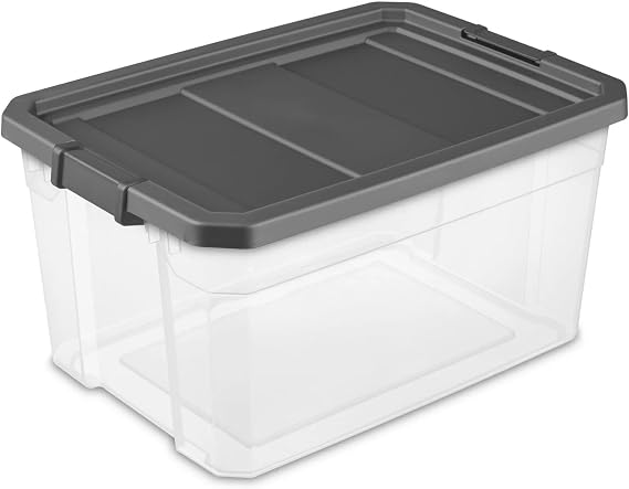 76 Quart Clear Stacker Storage Container with Dark Gray Lid