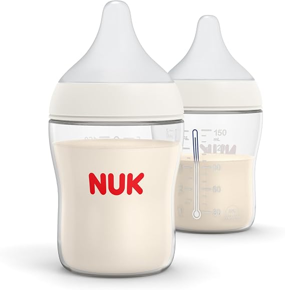 NUK Perfect Match 2-in-1 Natural & Anticolic Bottle Slow Flow Wide Adaptive Nipples, 5 oz, 2 Pack