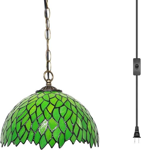 Tiffany Pendant Light Plug in 12 inches Stained Glass Hanging Lamp
