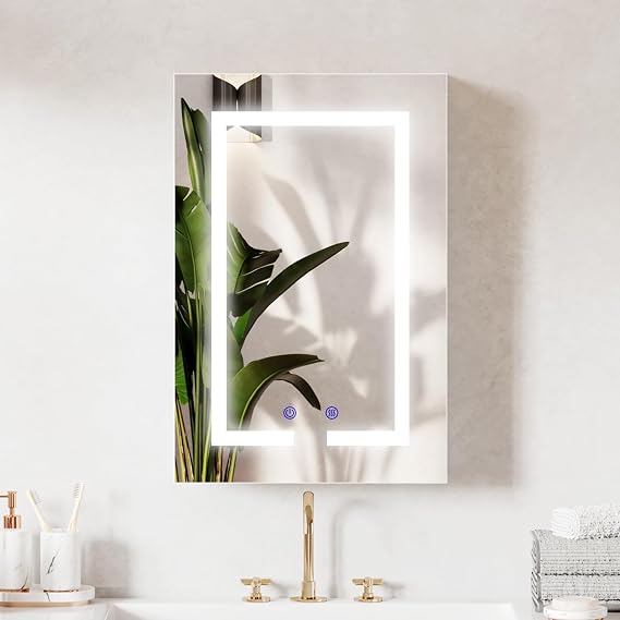 LED Bathroom Mirror Cabinet, 400x600mm,Demister, Dimmable, 3 Colour Light Makeup Mirror,Wall Mounted Bathroom Mirror Cabinet with Lights and Shaver Socket (40 x 60 cm)