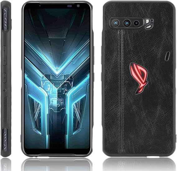 Case Compatible with Asus ROG Phone 3 ZS661KS,Compatible with Asus ROG Phone 3 Strix [PU Leather texture][PU+PC+TPU] 3 in 1 Camera Protection Cover Black