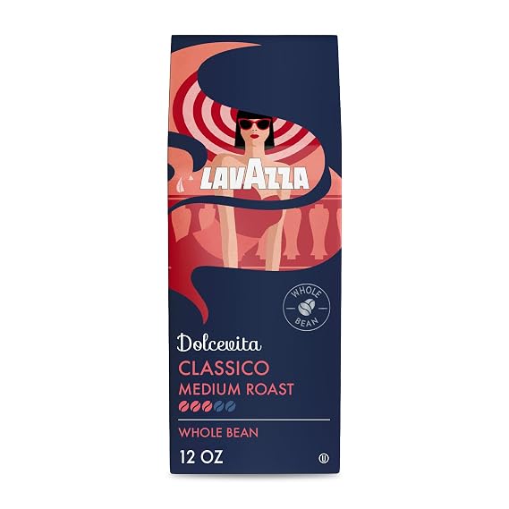 Lavazza Dolcevita Classico Whole Bean Coffee 12oz Bag, Medium Roast, Rich -bodied, Intensity 3/5, Arabica and Robusta, Ideal for Drip Brewers, (Pack of 1) - Package May Vary