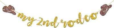Talorine My 2nd Rodeo Banner, West Theme Baby 2nd Birthday Garland Bunting, Little Cowboy Cowgirl Two Wild Birthday Banner, Mexican Party Decorations, Gold Glitter