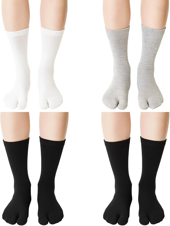4 PairsTabi Socks,tabi socks Women, Split Toe Socks for Flip Flops, Comfortable Casual Wear, Black White Gray.