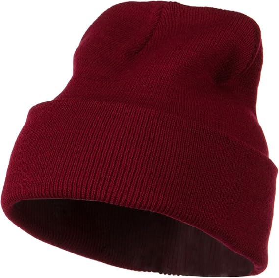MG 12 Inch Long Knitted Beanie - Maroon OSFM